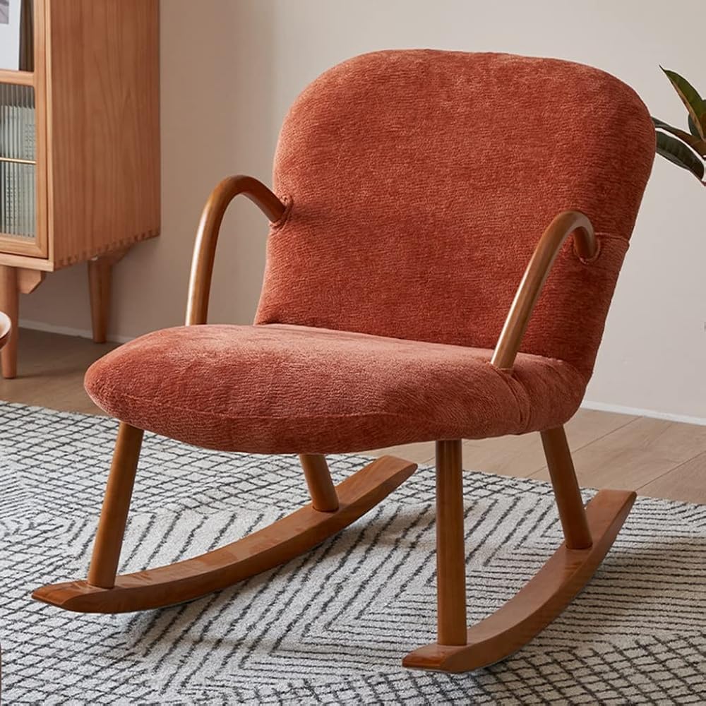 LSLYTQ Indoor Rocking Chair, Mid Century Wooden Rocking Chair, Single Sofa Reclin, Fabric Bedroom Living Room air, Solid Hardwood Base and Armrests