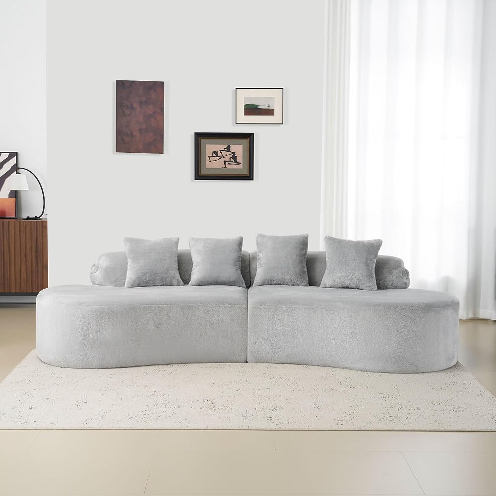 GDFStudio Modern Curved Modular Sofa Couch, Plush Upholstered Sectional Sofa for Living Room, Multi Person Seating with High Density Foam, Contemporary Lounge Furniture for Apartment, Grey