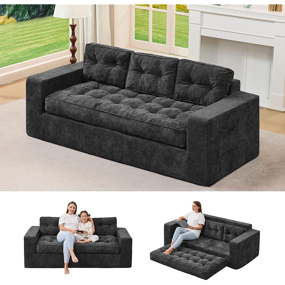 Hobestluk 2 in 1 Chenille Couch for Small Space Boneless Floor Sofa