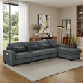 L-Shaped Corduroy Sectional Sofa with Ottoman, Dark Gray