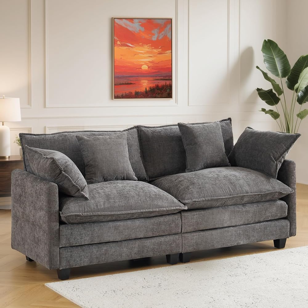 77" Cloud Sofa Loveseat & Couch｜Small 2-Seater Chenille Sectional Sofa with 29.1" Deep Seat｜FSC Certified Solid Wood & Metal Frame｜Easy Assembly & 1YR Guarantee｜ for Apartment Living Room Bedroom