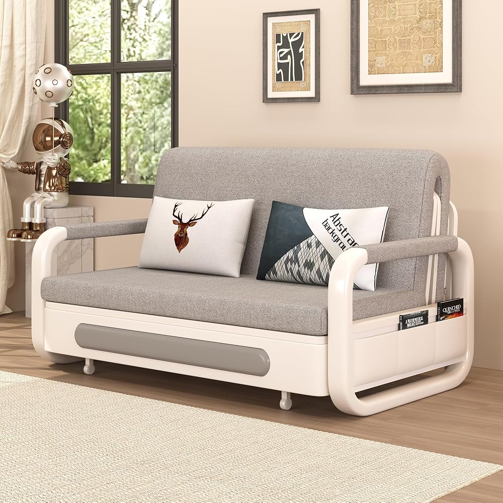 50.3" Pull Out Sofa Bed, Convertible Loveseat Sleeper with Trundle Gray