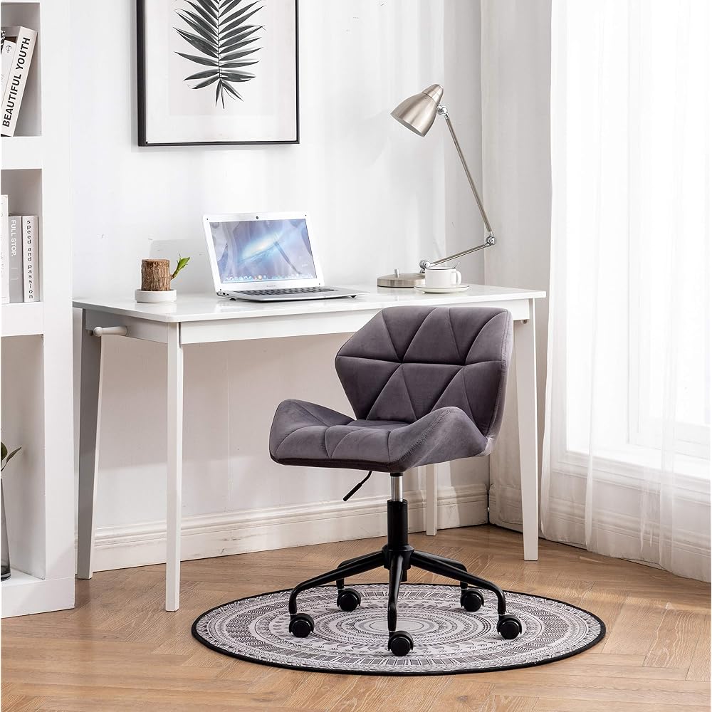 Modern Velvet Office Chair, Quilted Swivel Task Chair with Wheels, Navy Blue Eldon Diamond Tufted Adjustable Office Chair, Tufted Adjustable Swivel Gray